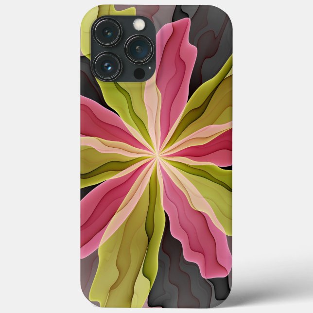 Joy, Pink Green Anthracite Fantasy Flower Fractal Case-Mate iPhone Case (Back)