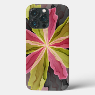 Joy, Pink Green Anthracite Fantasy Flower Fractal iPhone 13 Pro Case