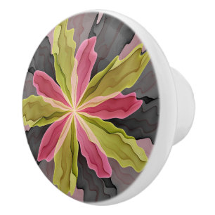 Joy, Pink Green Anthracite Fantasy Flower Fractal Ceramic Knob