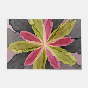 Joy, Pink Green Anthracite Fantasy Flower Fractal Doormat