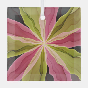 Joy, Pink Green Anthracite Fantasy Flower Fractal Glass Ornament