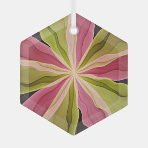 Joy, Pink Green Anthracite Fantasy Flower Fractal Glass Ornament