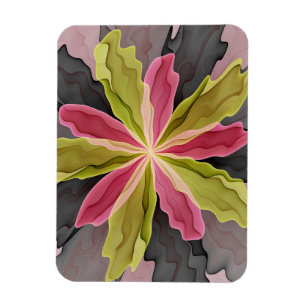 Joy, Pink Green Anthracite Fantasy Flower Fractal Magnet