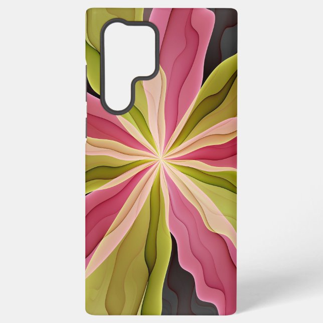 Joy, Pink Green Anthracite Fantasy Flower Fractal Samsung Galaxy S22 Ultra Case (Back)