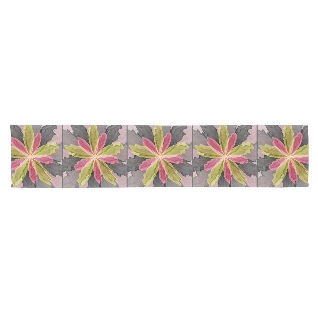 Joy, Pink Green Anthracite Fantasy Flower Fractal Short Table Runner (Horizontal)