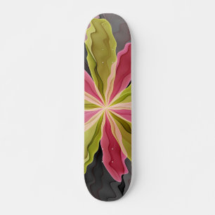 Joy, Pink Green Anthracite Fantasy Flower Fractal Skateboard