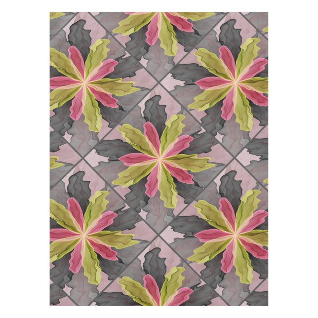 Joy, Pink Green Anthracite Fantasy Flower Fractal Tablecloth (Front)