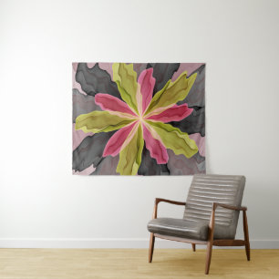 Joy, Pink Green Anthracite Fantasy Flower Fractal Tapestry