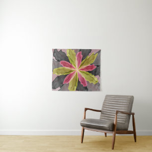 Joy, Pink Green Anthracite Fantasy Flower Fractal Tapestry