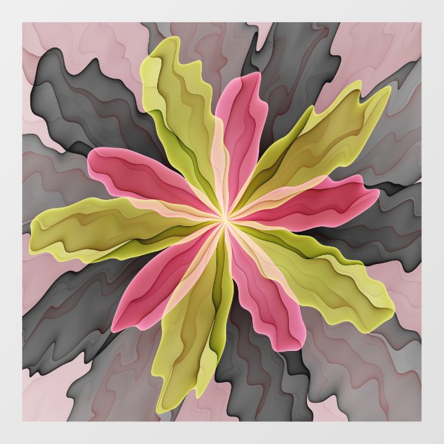 Joy, Pink Green Anthracite Fantasy Flower Fractal Window Cling (Sheet)
