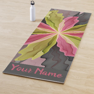 Joy, Pink Green Anthracite Fantasy Flower Name Yoga Mat