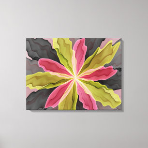 Joy, Pink Green Anthracite Fantasy Flower Triptych Canvas Print