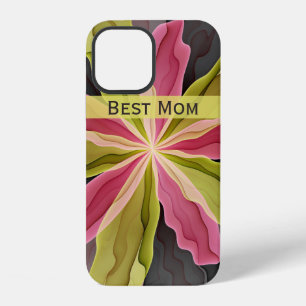 Joy, Pink Green Anthracite Flower Fractal Best Mom iPhone 12 Case