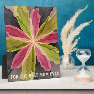Joy, Pink Green Anthracite Flower Fractal Best Mom Plaque