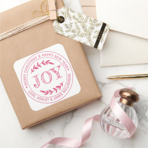 JOY Pink Joyeux Noël Message Étiquette cadeau