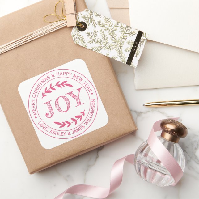 JOY Pink Merry Christmas Message Gift Label (Gifting)
