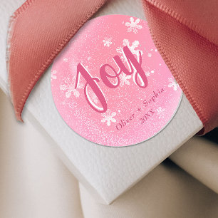 Joy Pink Snowflakes Christmas Holiday Gift Tag