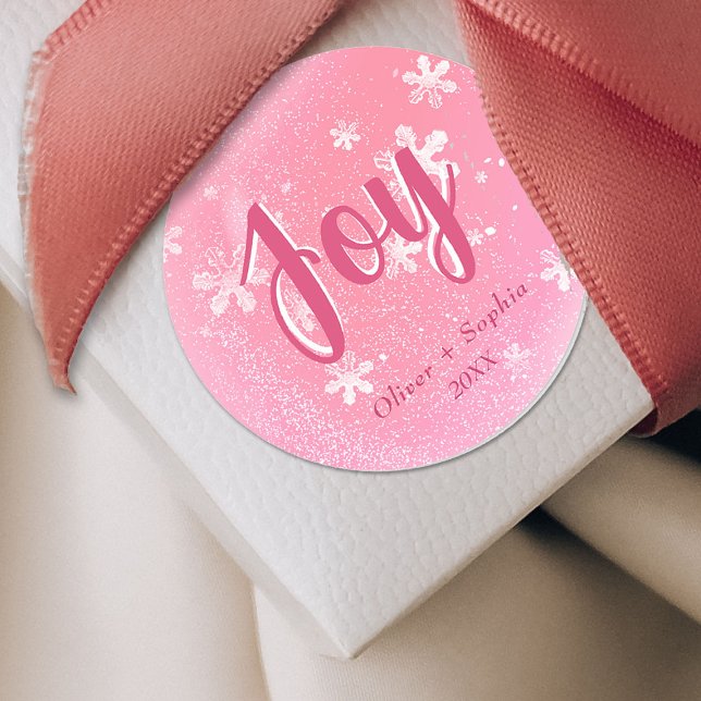 Joy Pink Snowflakes Christmas Holiday Gift Tag (Creator Uploaded)