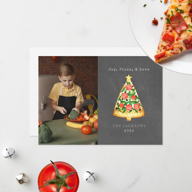 Joy Pizza Love Chalkboard Photo Holiday Card (Creator Uploaded)
