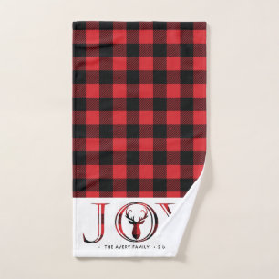 Joy Plaid Personalized Christmas Hand Towel