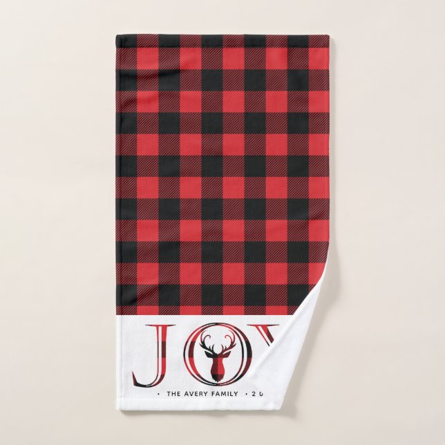 Joy Plaid Personalized Christmas Hand Towel (Hand Towel)