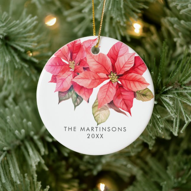 Joy Poinsettia Christmas wreath with berries Ceramic Ornament (Tree)