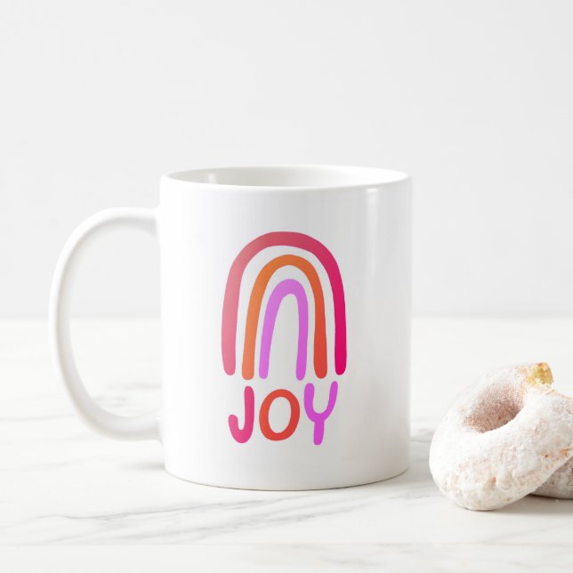 JOY Rainbow Colourful  Handlettering Coffee Mug (With Donut)