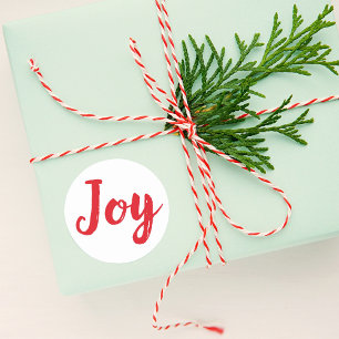Joy Red Brushed Script Holiday Classic Round Sticker