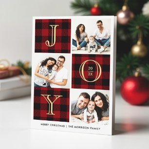 JOY   Red Buffalo Plaid Photo Collage Holiday Card