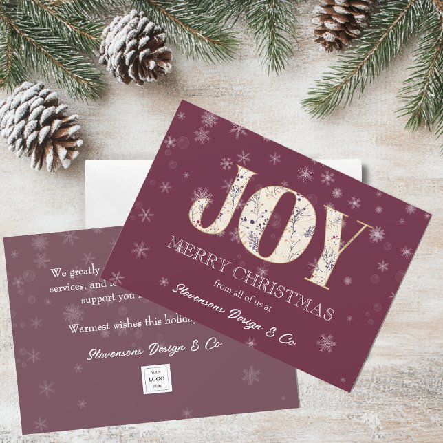 Joy Red Business Holiday Card with Logo (Creator Uploaded)