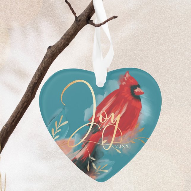 Joy Red Cardinal Watercolor Christmas Bird Photo Ornament (Joy Red Cardinal Watercolor Christmas Bird Photo Ornament)