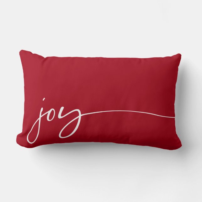 Joy Red Elegant Script Typography Christmas Lumbar Pillow (Front)