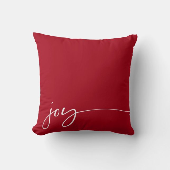 Joy Red Elegant Script Typography Christmas Throw Pillow (Front)