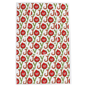 Joy Red Green Christmas Holiday Medium Gift Bag