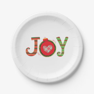Joy Red Green Christmas Holiday Paper Plate