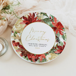 JOY Red Poinsettia Christmas Party Decor Paper Plate