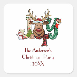 Joy Reindeer Fun Christmas Holiday Party Square Sticker