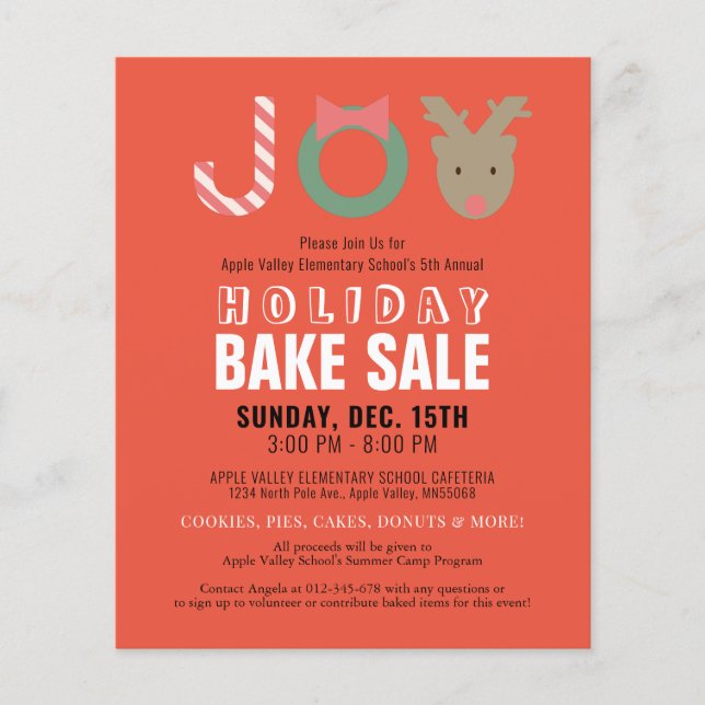 JOY Reindeer Holiday Bake Sale Red Flyer (Front)