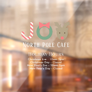 JOY Reindeer Holiday Hours Window Cling