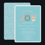 Joy Reindeer Mask Blue Holiday Baby Shower by Mail Invitation<br><div class="desc">This cute "a little bundle of joy is on the way" winter holiday baby shower invitation features a sky blue background with a candycane, wreath, and reindeer with a mask. The reverse side features a light sky blue background with white snow patterns. Personalize it for your needs. You can find...</div>