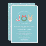 Joy Reindeer Mask Blue Holiday Baby Shower by Mail Invitation<br><div class="desc">This cute "a little bundle of joy is on the way" winter holiday baby shower invitation features a sky blue background with a candycane, wreath, and reindeer with a mask. The reverse side features a light sky blue background with white snow patterns. Personalize it for your needs. You can find...</div>