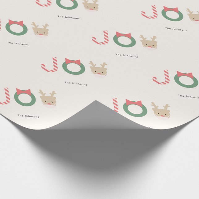 Joy Reindeer with Mask Cream Christmas Holiday Wrapping Paper (Corner)