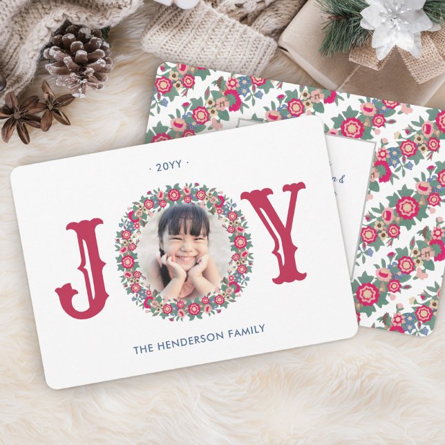 Joy Retro Holiday Floral Wreath One Photo Colourfu (Creator Uploaded)