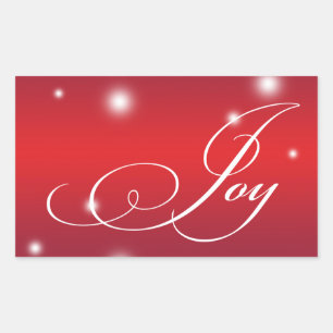 JOY ribbon script snow glow red large gift tag