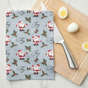 Joy, Santa and Christmas Holly Kitchen Towel
