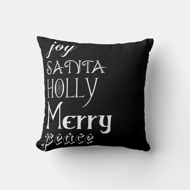 Joy Santa Black Christmas Words Pillow (Front)