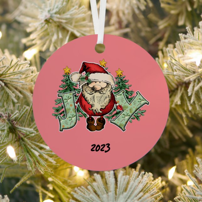 Joy Santa Christmas Metal Ornament (Insitu)