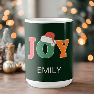 JOY! Santa Hat Script Typography Custom  Coffee Mug