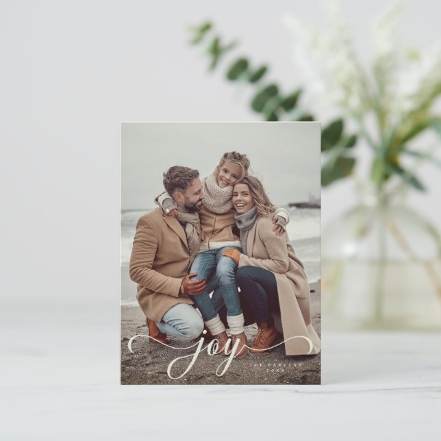 Joy script Christmas/Holiday photo postcard (Standing Front)