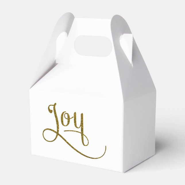 Joy Script Gold Glitter Favor Box (Front Side)